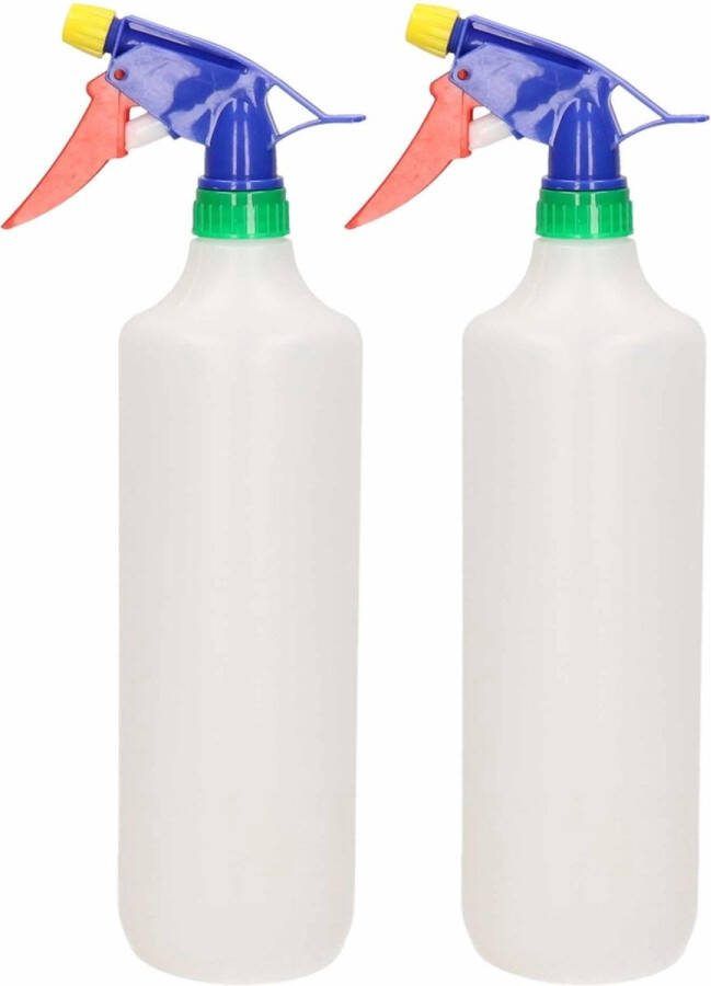 PLASTICFORTE 2x Waterverstuivers spuitflessen wit 1 liter 31 cm Plantenspuiten schoonmaakspuiten 2 stuks