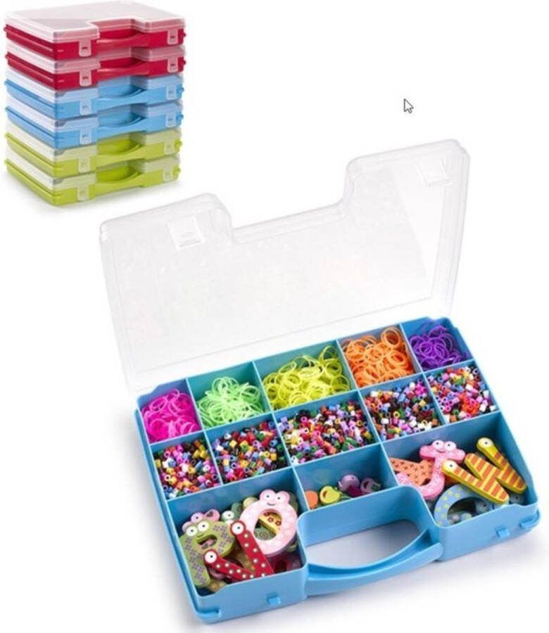 PLASTICFORTE 3x Opbergkoffertje opbergdoosjes 13-vaks groen Sorteerdoos box Opbergers 27 5 x 20 5 x 3 cm