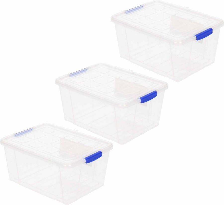 PLASTICFORTE 3x Opslagbakken organizers met deksel 16 liter 40 cm transparant Opbergbakken Organizers opbergbakken Woonkamer badkamer spullen opruimen