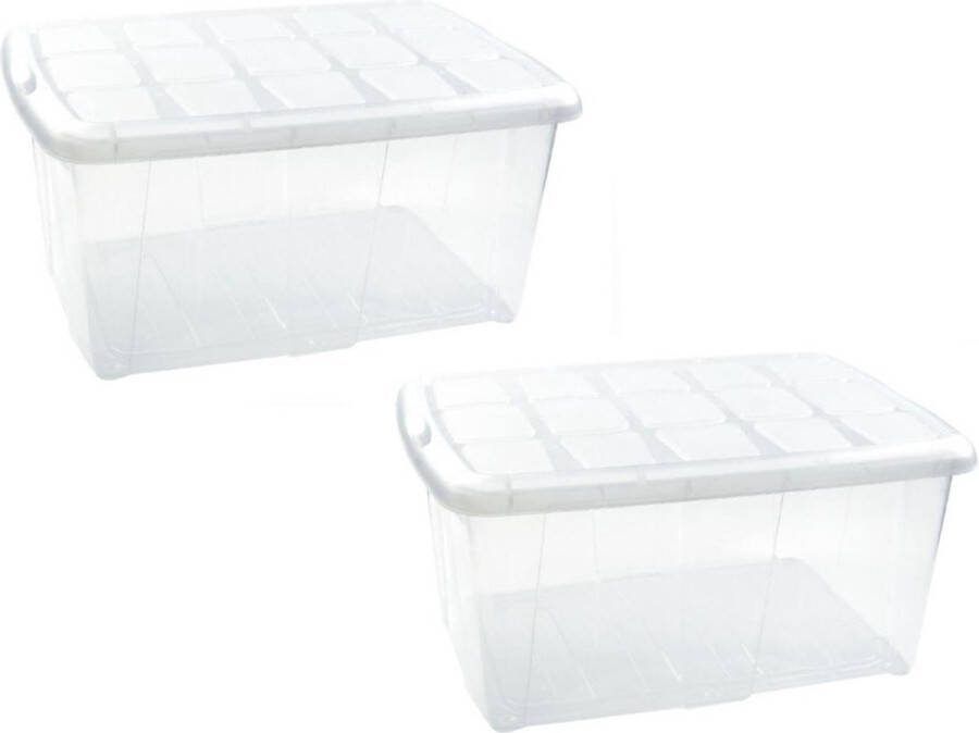 PLASTICFORTE 3x Opslagbakken organizers met deksel 60 liter 63 x 46 x 32 transparant wit Organizers opbergbakken