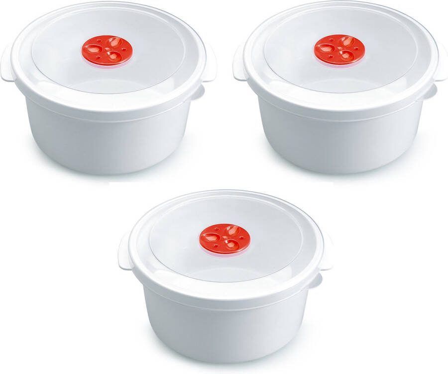 PLASTICFORTE 3x stuks magnetron voedsel opwarmen potjes bakjes 2 liter met speciale deksel 22 x 20 x 10 cm