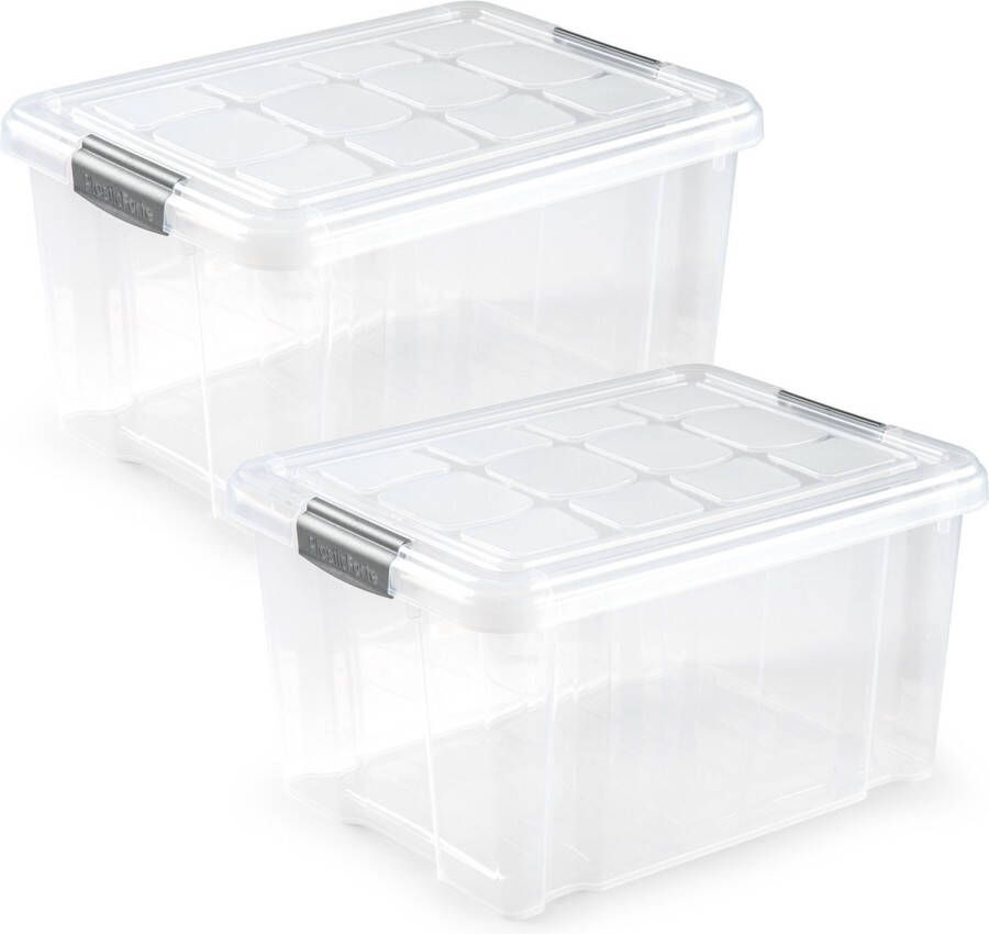 Forte Plastics 3x stuks Opslagbakken organizers met deksel 16 liter 40 x 30 x 21 cm transparant Opbergbakken