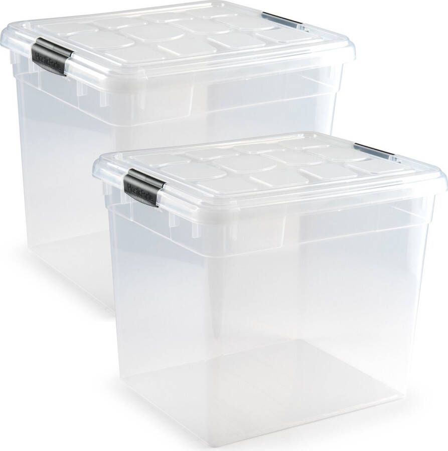 Forte Plastics 3x stuks Opslagbakken organizers met deksel 35 liter 42 x 36 x 35 cm transparant Opbergbakken