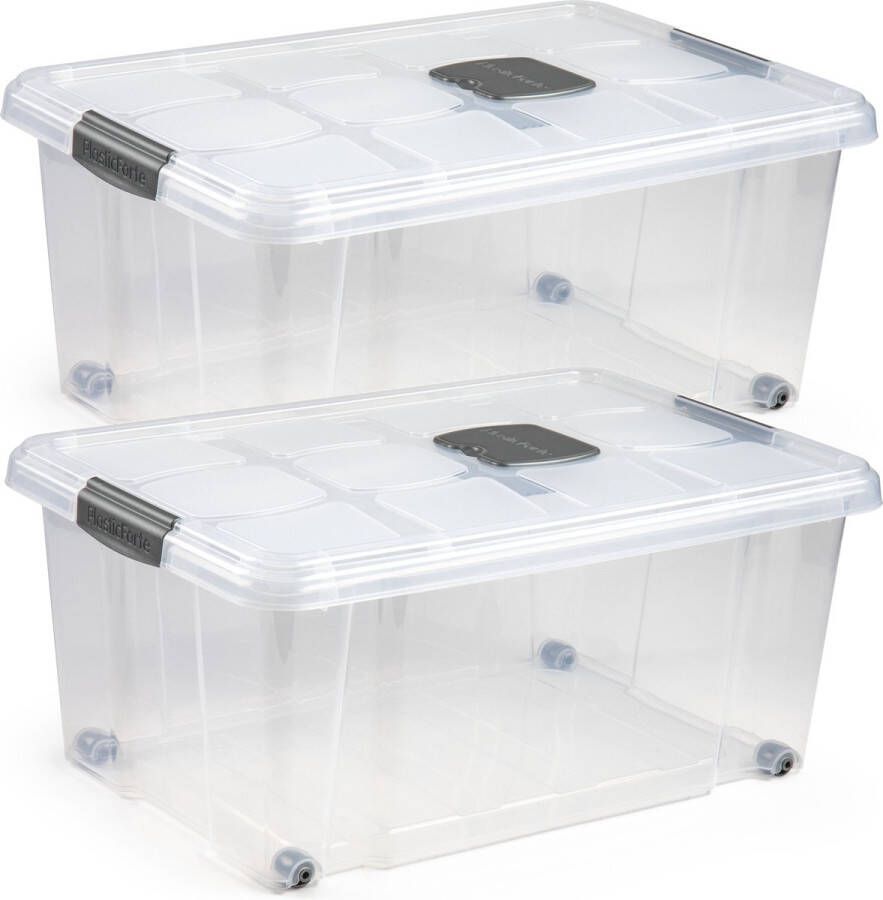 Forte Plastics 3x stuks Opslagbakken organizers met deksel 36 liter 59 x 40 x 25 cm transparant Opbergbakken