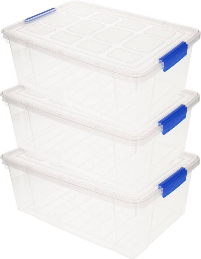 Forte Plastics 3x stuks opslag opberg boxen bakken transparant met deksel 37 x 26 x 14 cm met inhoud 9 liter Opbergbox