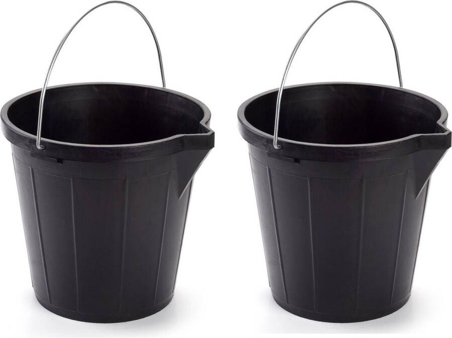 PLASTICFORTE 3x stuks zwarte schoonmaakemmer huishoudemmer 12 liter 31 x 31 cm -Kunststof plastic emmer met metalen hengsel
