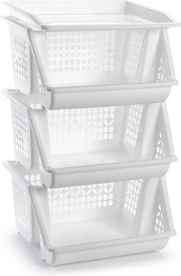 PLASTICFORTE 3x Witte opberg kratten kasten organizers 62 cm Stapelkratten Stapelbare manden bakken om spullen in op te bergen