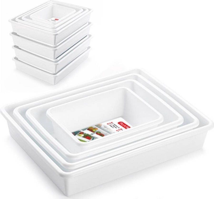 PLASTICFORTE 4x Koelkast opslagbakjes organizers in verschillende maten wit Opbergbakjes Organizers opbergbakken Woonkamer badkamer spullen opruimen
