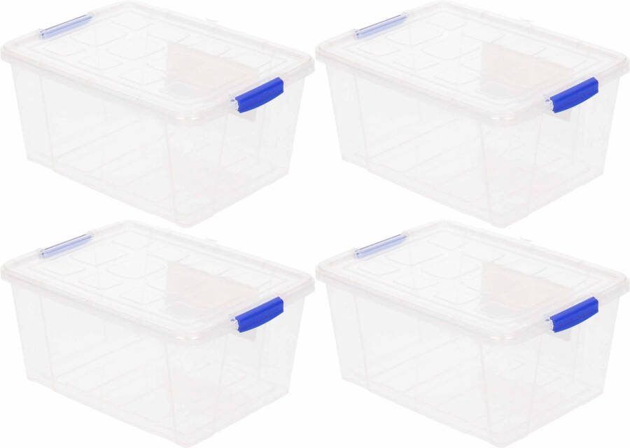 PLASTICFORTE 4x Opslagbakken organizers met deksel 16 liter 40 cm transparant Opbergbakken Organizers opbergbakken Woonkamer badkamer spullen opruimen