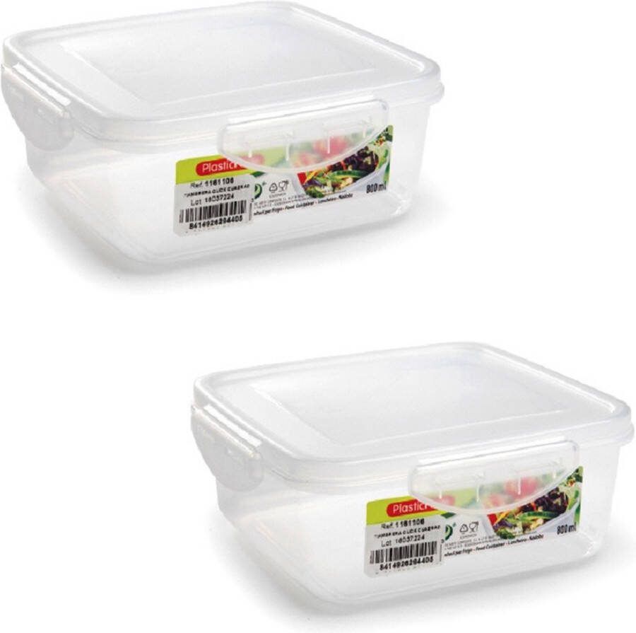 Forte Plastics 4x stuks vierkante diepvries koelkast voedsel opslagbakjes met stevige klik-deksel 800 ml 15 5 x 15 5 x 6 cm