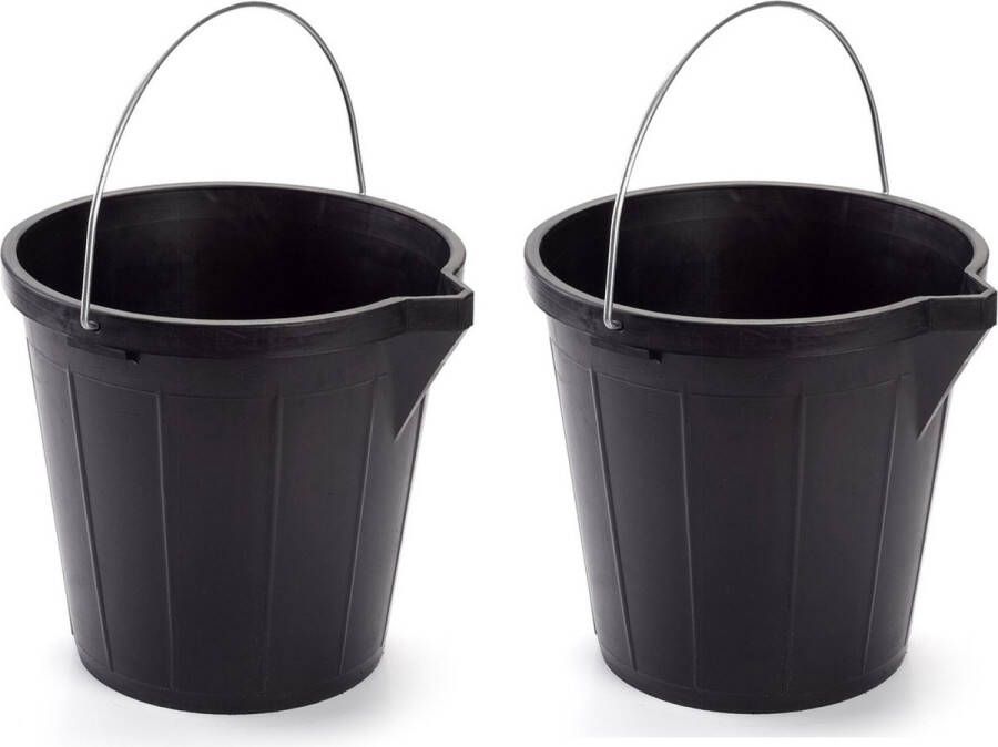 Forte Plastics 4x stuks zwarte schoonmaakemmer huishoudemmer 12 liter 31 x 31 cm -Kunststof plastic emmer met metalen hengsel
