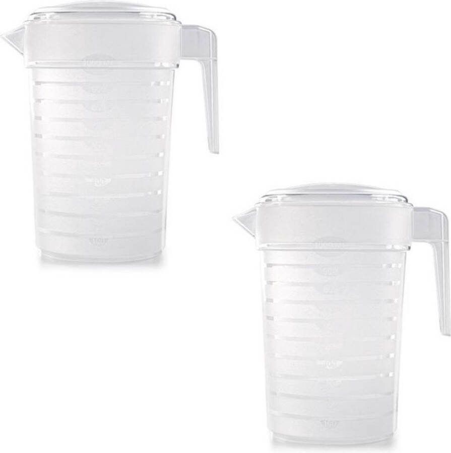 PLASTICFORTE 4x Waterkannen sapkannen met deksel 1 liter kunststof Smalle schenkkan die in de koelkastdeur past Sapkannen waterkannen schenkkannen limonadekannen
