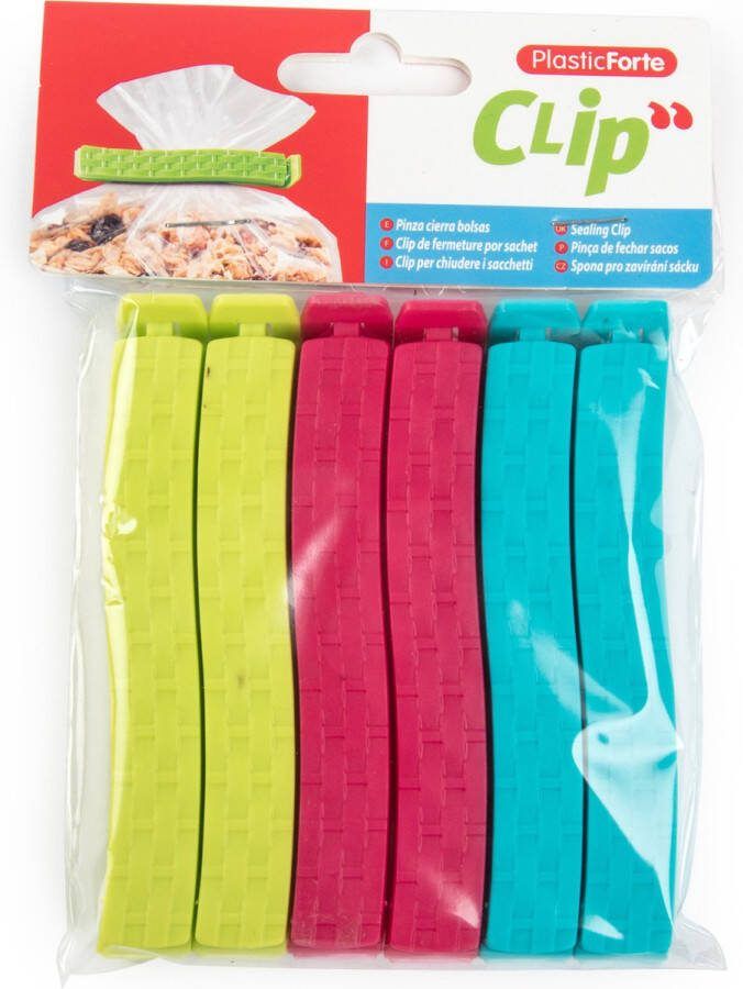 PLASTICFORTE 6x Gekleurde keuken afsluitclips vershoudclips 11 cm Keukenbenodigdheden voedsel afsluiten klemmen clips Vershoudklemmen vershoudclips vershoudknijpers