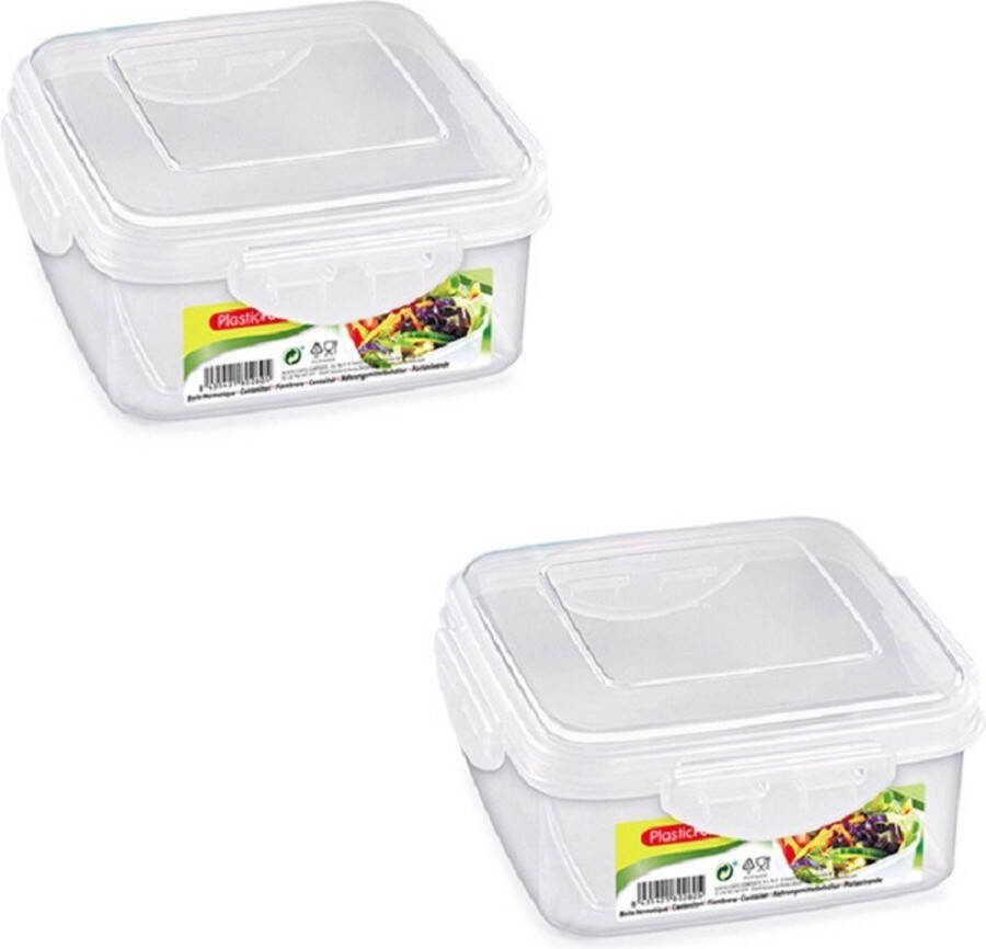 Forte Plastics 6x stuks vierkante diepvries koelkast voedsel opslagbakje met stevige klik-deksel 600 ml 13 5 x 13 5 x 7 cm