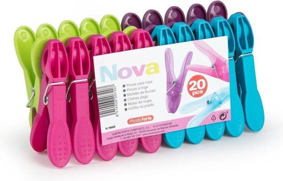 PLASTICFORTE 60x Grote wasknijpers wasspelden kunststof met metalen veer van 8.5 cm huishoudelijke en knijpers