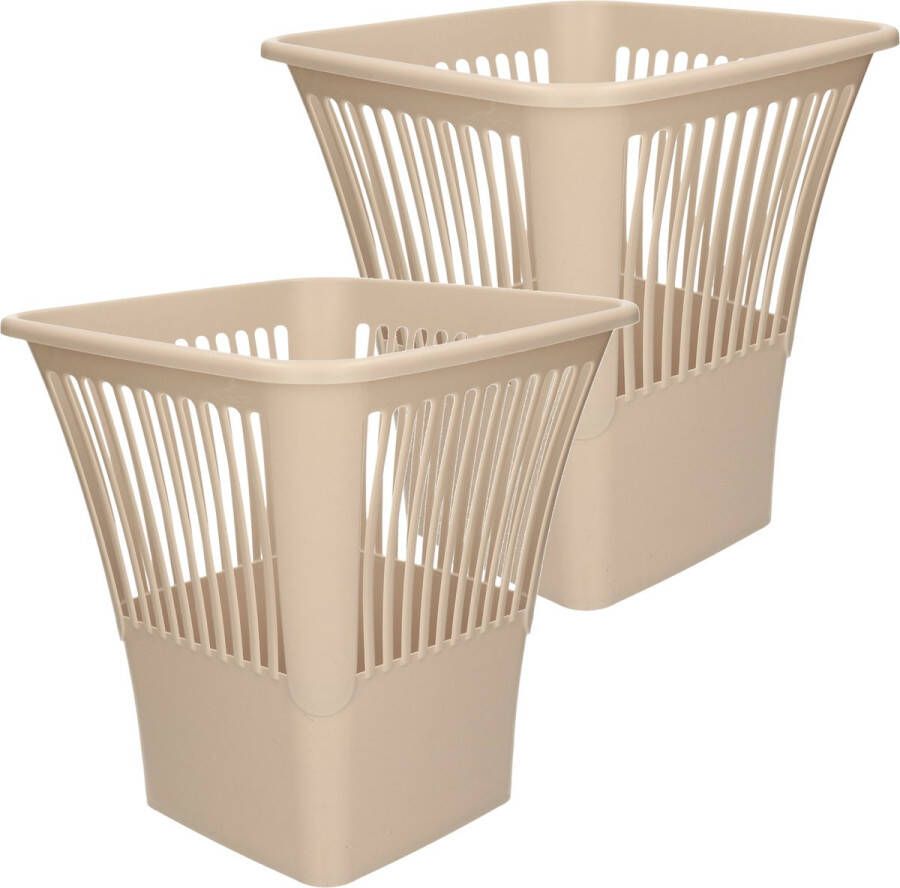 Forte Plastics Plasticforte Afvalbak vuilnisbak kantoor prullenbak 2x stuks plastic beige 30 cm Prullenmanden