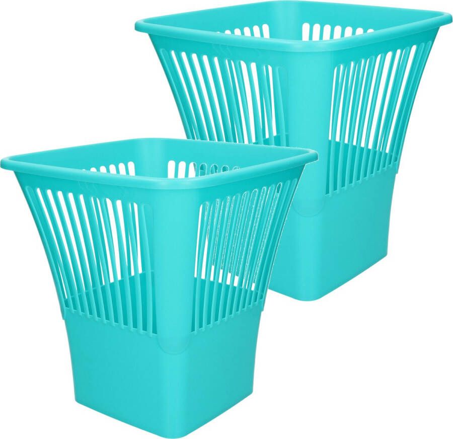 Forte Plastics Plasticforte Afvalbak vuilnisbak kantoor prullenbak 2x stuks plastic blauw 30 cm Prullenmanden