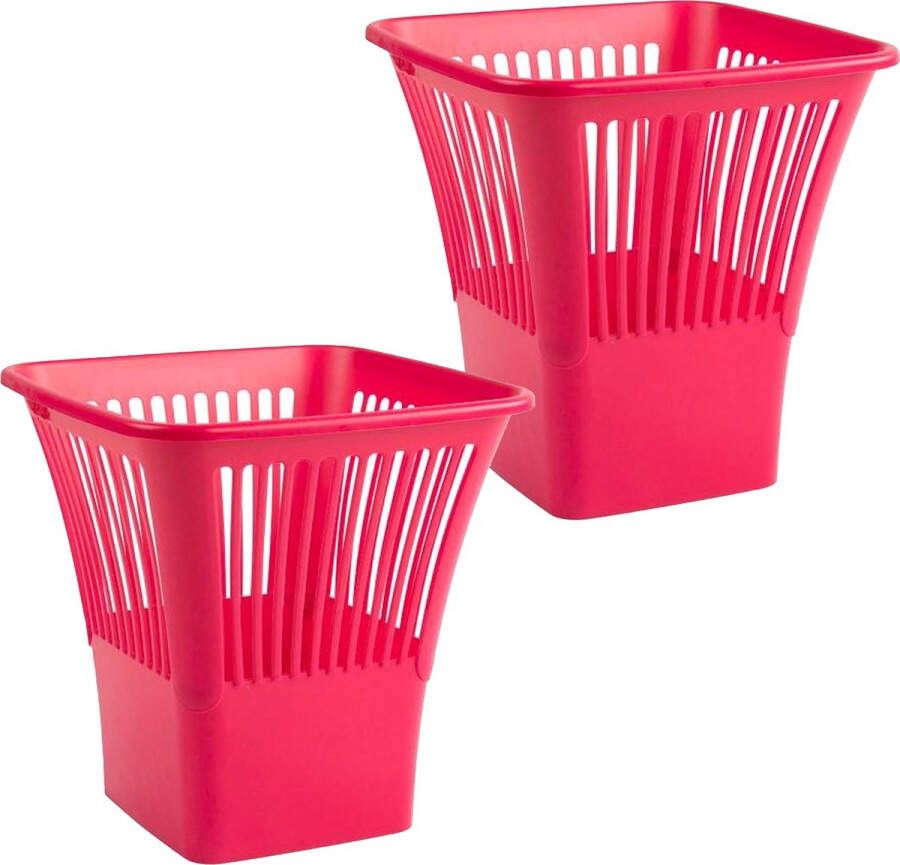 Forte Plastics Plasticforte Afvalbak vuilnisbak kantoor prullenbak 2x stuks plastic fuchsia roze 30 cm Prullenmanden