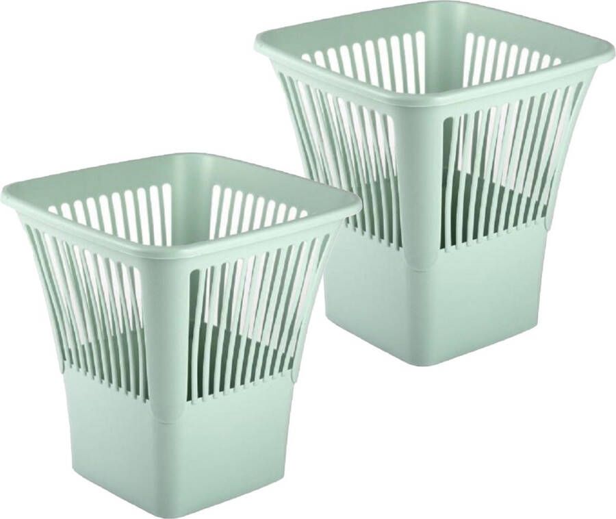 Forte Plastics PlasticForte Afvalbak vuilnisbak kantoor prullenbak 2x stuks plastic mintgroen 30 cm Prullenmanden