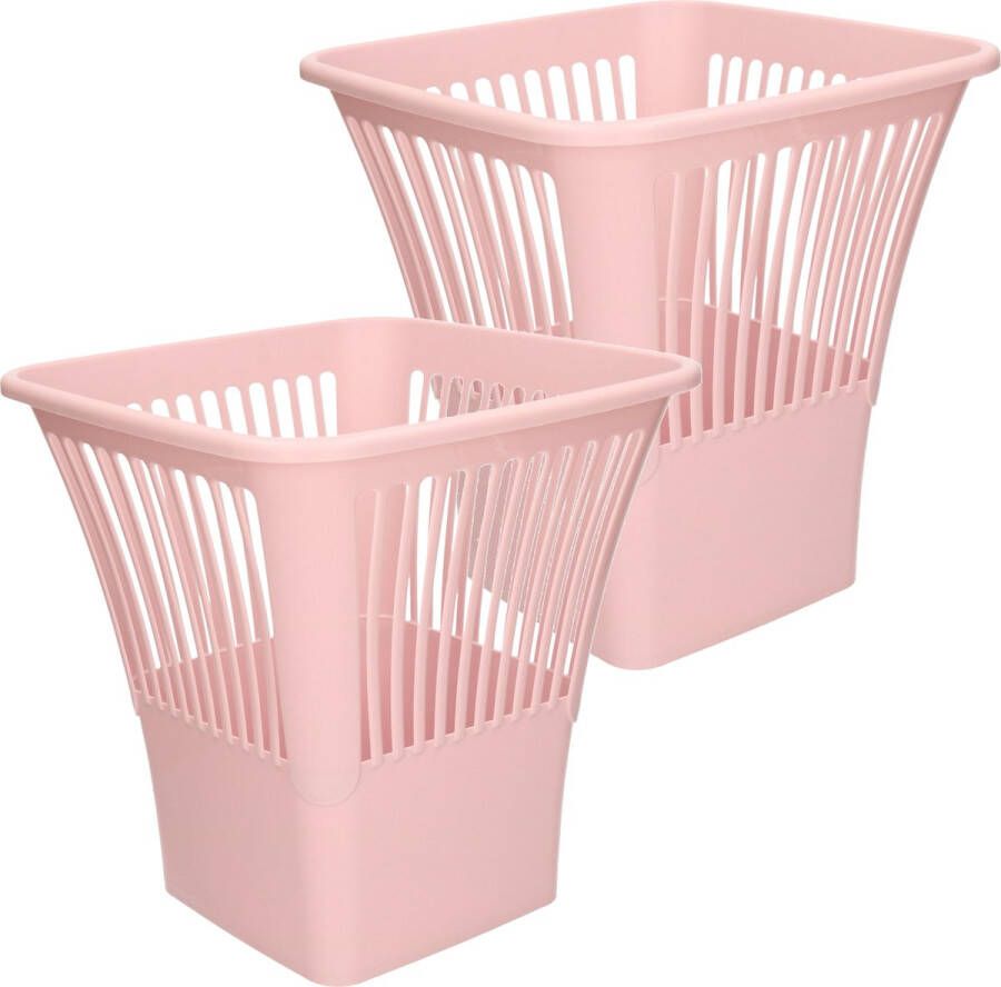Forte Plastics Plasticforte Afvalbak vuilnisbak kantoor prullenbak 2x stuks plastic roze 30 cm Prullenmanden