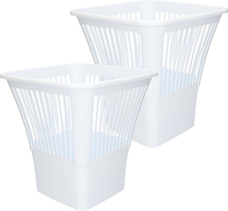 Forte Plastics Plasticforte Afvalbak vuilnisbak kantoor prullenbak 2x stuks plastic wit 30 cm Prullenmanden