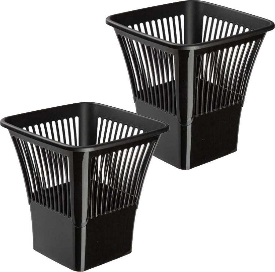 Forte Plastics Plasticforte Afvalbak vuilnisbak kantoor prullenbak 2x stuks plastic zwart 30 cm Prullenmanden