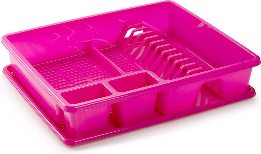 Forte Plastics Plasticforte Afwas afdruiprek fuchsia kunststof 48 x 38 x 9 cm met lekbak huis camping Afdruiprekken