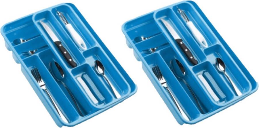 Forte Plastics Bestekbak bestekhouder blauw 40 x 30 x 7 cm 2 lagen Keuken opberg accessoires