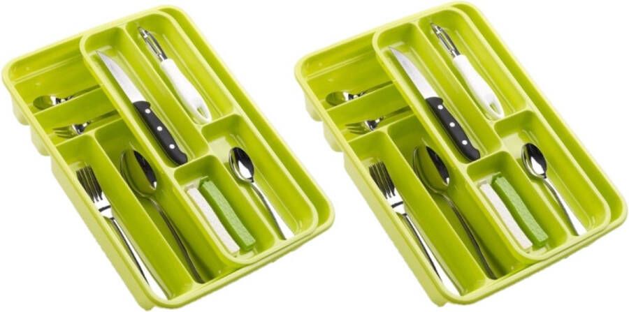 Forte Plastics Bestekbak bestekhouder lime groen 40 x 30 x 7 cm 2 lagen Keuken opberg accessoires