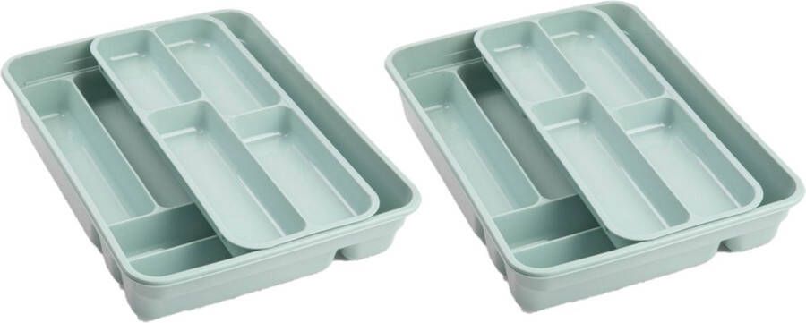 Forte Plastics Bestekbak bestekhouder mintgroen 40 x 30 x 7 cm 2 lagen Keuken opberg accessoires