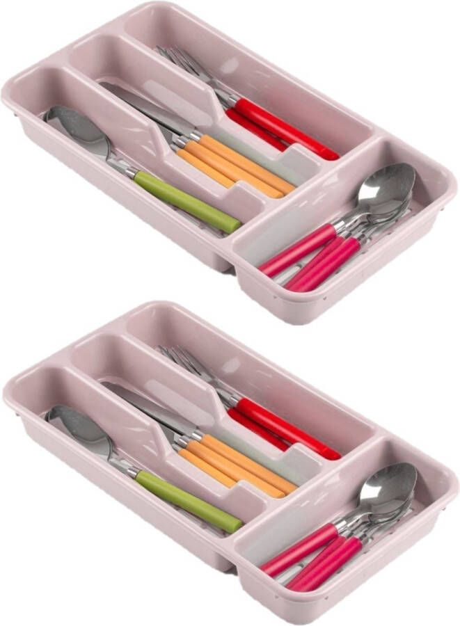 Forte Plastics Bestekbak bestekhouders 4-vaks roze 33 x 18 x 4 cm Keuken opberg accessoires