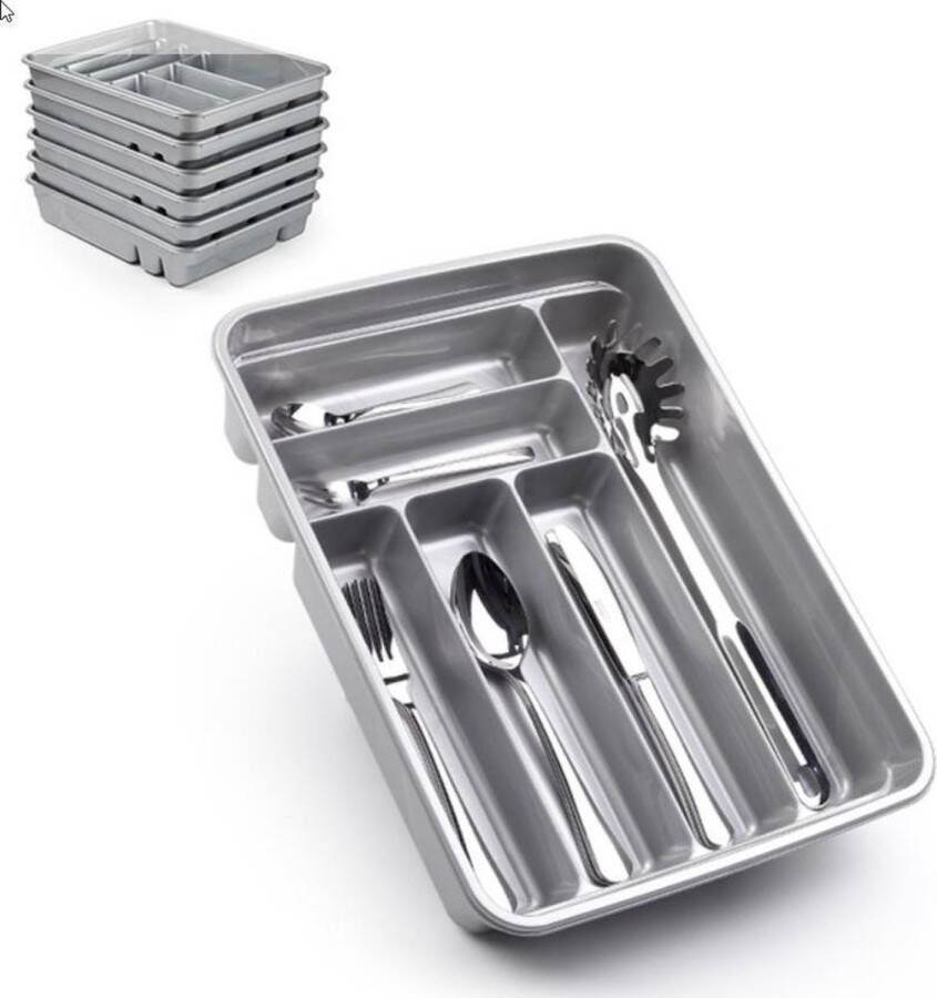 PLASTICFORTE Bestekbak bestekhouders 6-vaks zilver 40 x 30 x 7 cm Keuken opberg accessoires