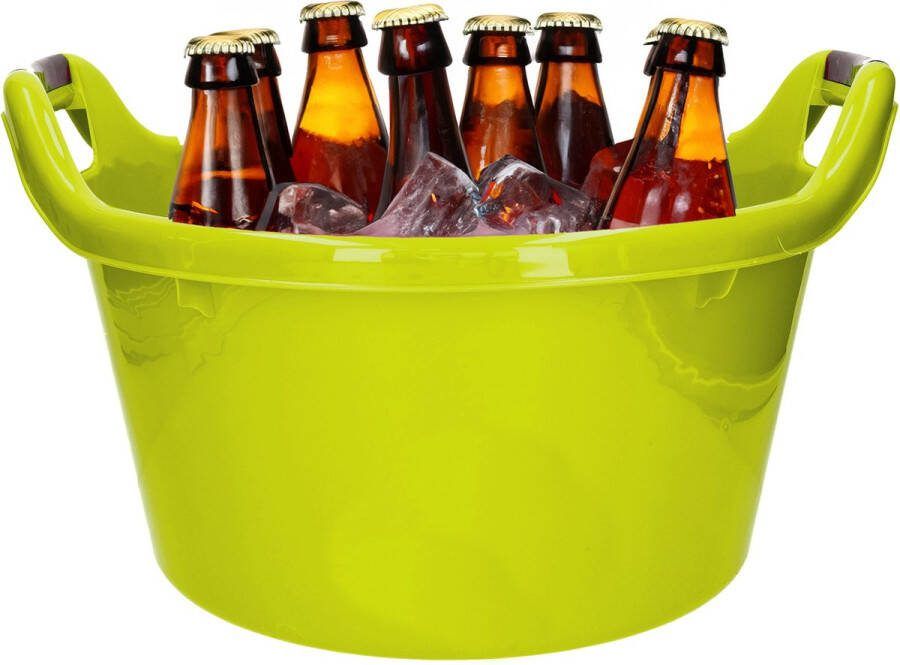 PLASTICFORTE Bierflessen koelen emmer 17L groen kunststof 45x27 cm Met 24x grote ijsblokken houders