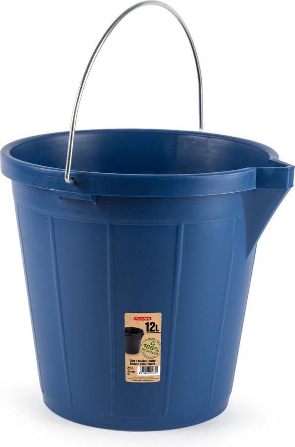 PLASTICFORTE Blauwe schoonmaakemmer huishoudemmer 12 liter 31 x 31 cm -Kunststof plastic emmer met metalen hengsel