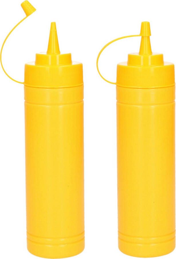 Forte Plastics Plasticforte Doseerfles sausfles 2x stuks kunststof geel met schenktuit 500 ml 23 cm Maatbekers