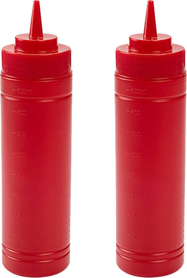 Forte Plastics PlasticForte Doseerfles sausfles 2x stuks kunststof rood met schenktuit 500 ml 23 cm Maatbekers