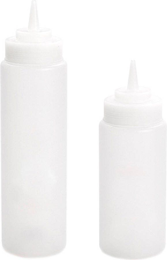 Forte Plastics Doseerfles sausfles set 2x 500 700 ml met schenktuit transparant 18 en 20 cm Maatbekers