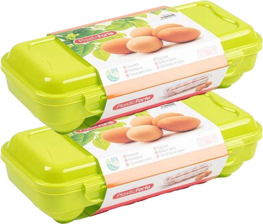 PLASTICFORTE Eierdoos 2x koelkast organizer eierhouder 10 eieren groen kunststof 27 x 12 5 cm