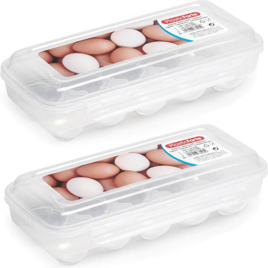 Forte Plastics Eierdoos 2x koelkast organizer eierhouder 10 eieren transparant kunststof 27 x 12 5 cm Vershoudbakjes