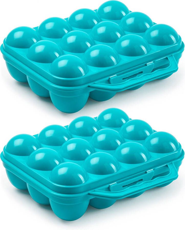 PLASTICFORTE Eierdoos 2x koelkast organizer eierhouder 12 eieren blauw kunststof 20 x 18 5 cm
