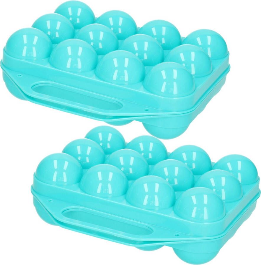 PLASTICFORTE Eierdoos 2x koelkast organizer eierhouder 12 eieren blauw kunststof 20 x 19 cm