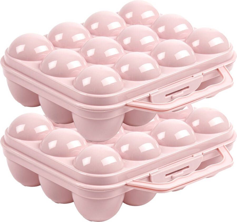 PLASTICFORTE Eierdoos 2x koelkast organizer eierhouder 12 eieren licht roze kunststof 20 x 18 5 cm