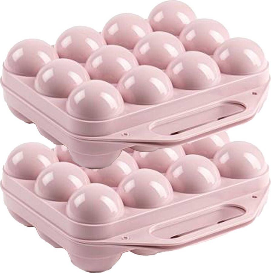 PLASTICFORTE Eierdoos 2x koelkast organizer eierhouder 12 eieren licht roze kunststof 20 x 19 cm
