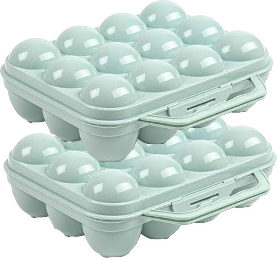PLASTICFORTE Eierdoos 2x koelkast organizer eierhouder 12 eieren mint groen kunststof 20 x 18 5 cm