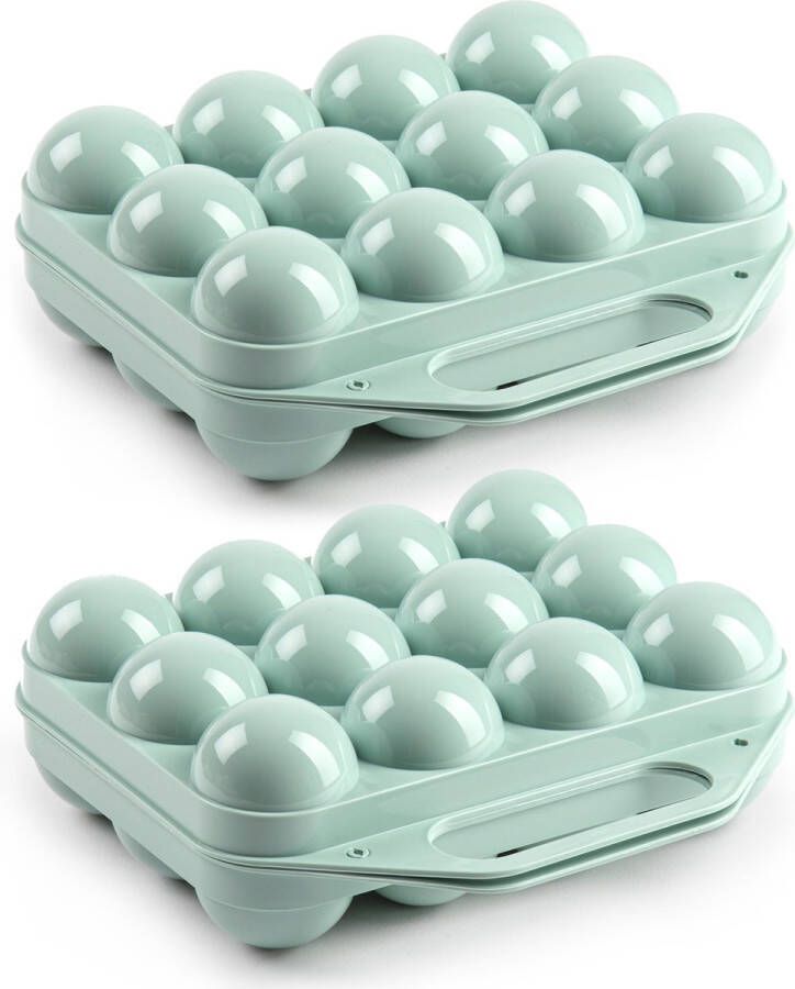 PLASTICFORTE Eierdoos 2x koelkast organizer eierhouder 12 eieren mint groen kunststof 20 x 19 cm