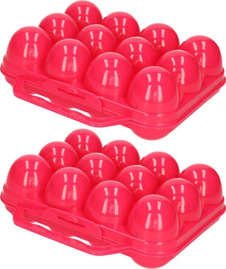 PLASTICFORTE Eierdoos 2x koelkast organizer eierhouder 12 eieren roze kunststof 20 x 18 5 cm