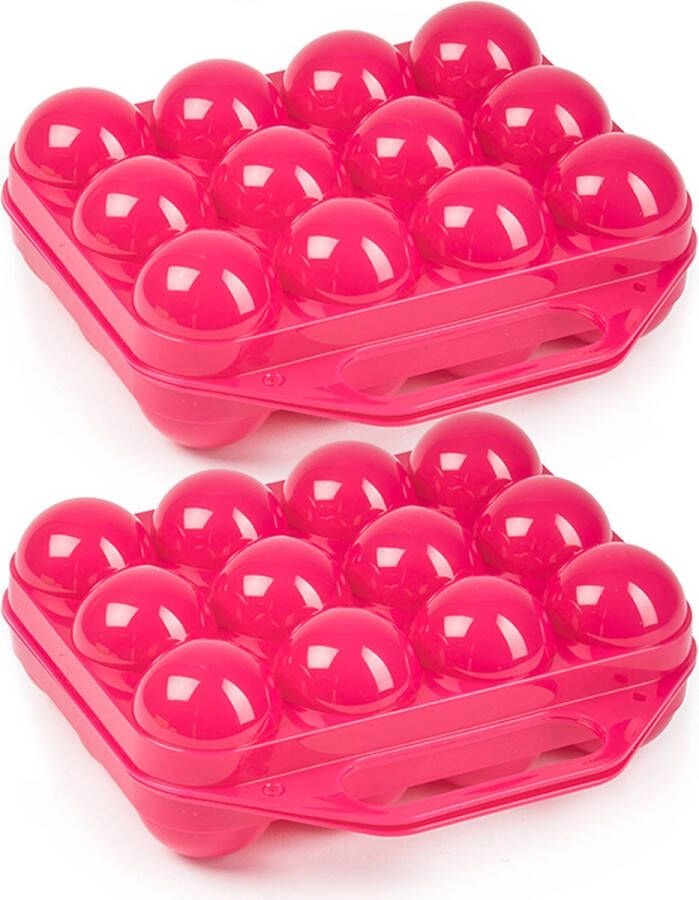 PLASTICFORTE Eierdoos 2x koelkast organizer eierhouder 12 eieren roze kunststof 20 x 19 cm
