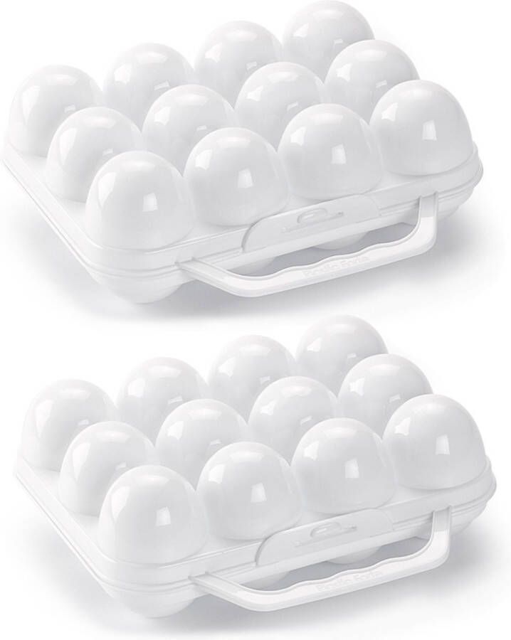 PLASTICFORTE Eierdoos 2x koelkast organizer eierhouder 12 eieren wit kunststof 20 x 18 5 cm