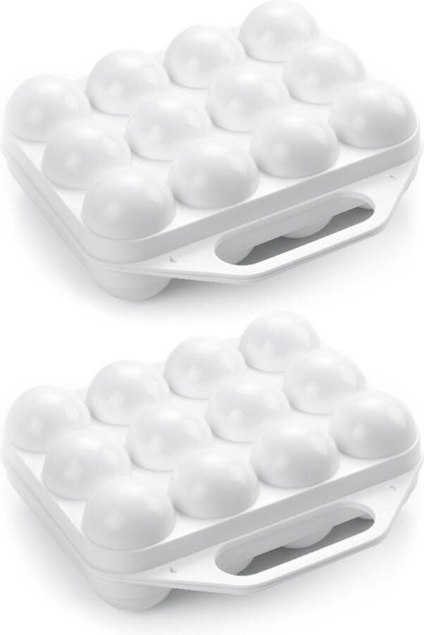 PLASTICFORTE Eierdoos 2x koelkast organizer eierhouder 12 eieren wit kunststof 20 x 19 cm
