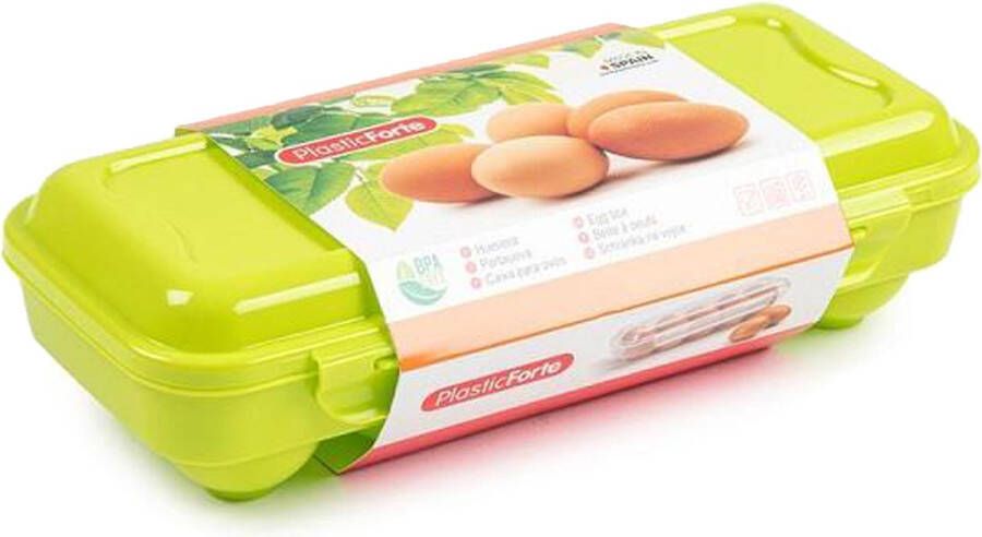 Forte Plastics Eierdoos koelkast organizer eierhouder 10 eieren groen kunststof 27 x 12 5 cm Vershoudbakjes